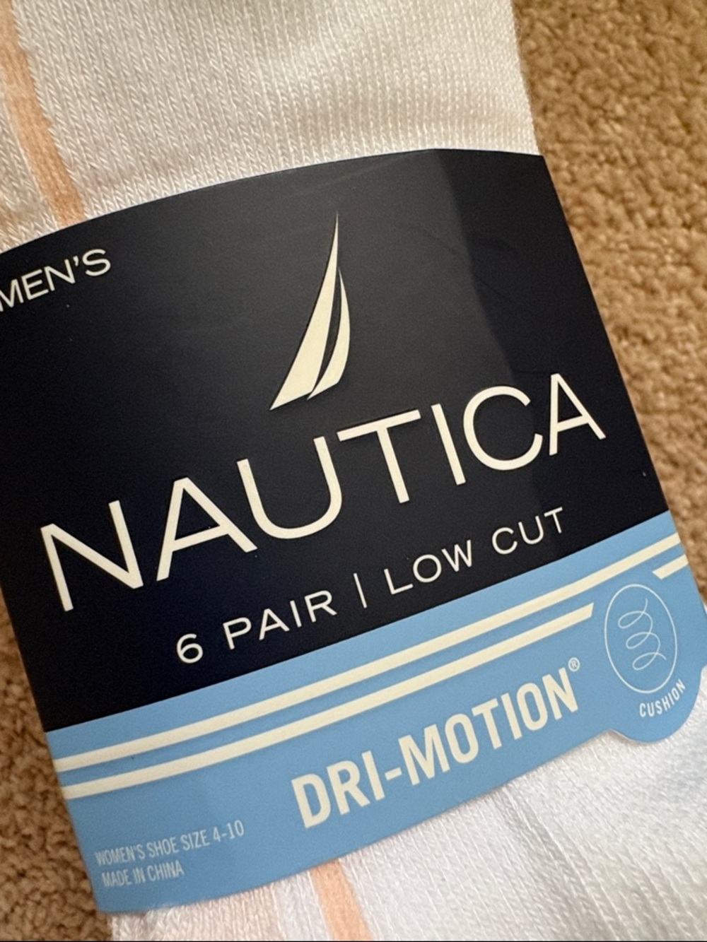 Nautica Women's Low Cut Athletic Socks - White, Gray & Peach Accents - Picture 2 of 6